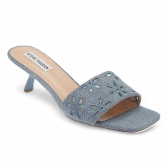 Steve Madden Shoes - STEVE MADDEN Josefina Embroidered Eyelet Heeled Sandal In Denim Size 10 NEW